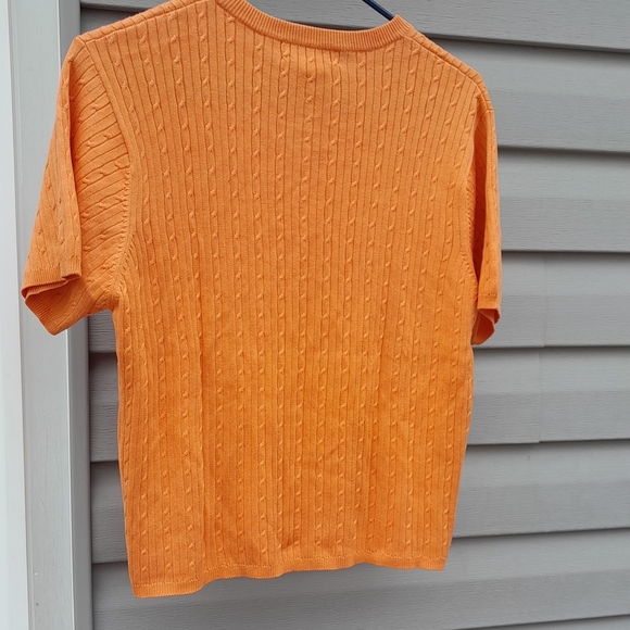 Bobby Chan Cable Knit Short Sleeve Silk Cotton Blend Orange XL Top - Picture 6 of 6